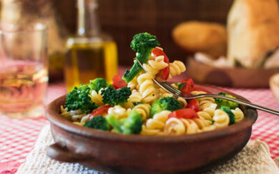 Creamy Vegan Brown Rice Fusilli Pasta with Roasted Vegetables