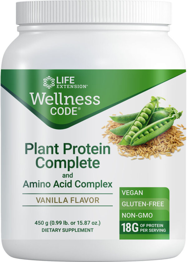 LIFE EXTENSION WELLNESS CODE PLANT PROTEIN COMPLETE & AMINO ACID COMPLEX (VANILLA) 450G