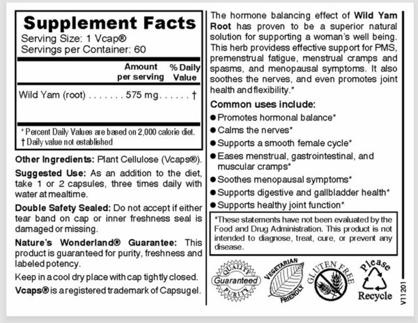 NATURES WONDERLAND WILD YAM ROOT  60 VCAPS - Image 2