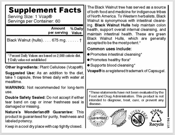 NATURES WONDERLAND BLACK WALNUT HULLS   60 VCAPS - Image 2