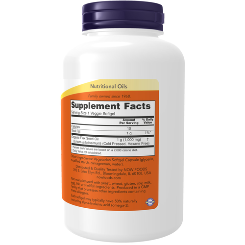 NOW Flax Oil Vegan 1000 mg 120 Veggie Gels - Image 2