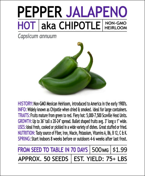 WSC Pepper Jalapeno Seeds Non GMO 500 mg