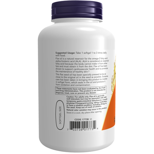 NOW Flax Oil Vegan 1000 mg 120 Veggie Gels - Image 3