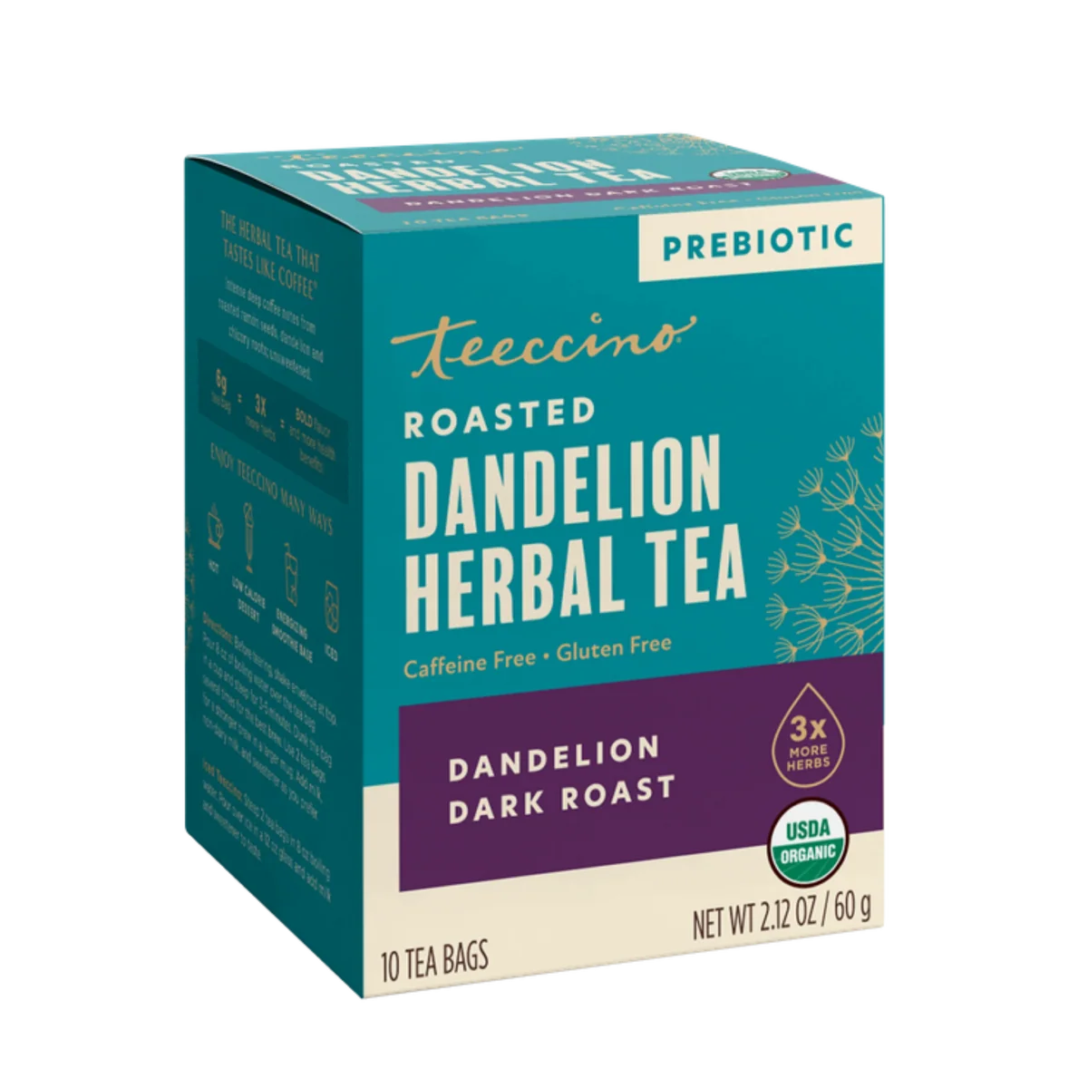 Teeccino Tea Dandelion Dark Roast Caffeine Free/Acid Free 10 Bags