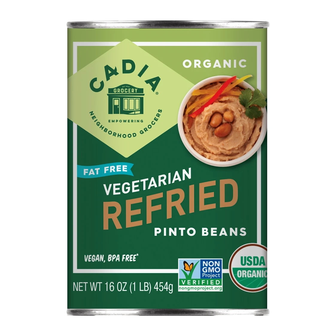 Cadia Organic Refried Beans, Fat Free 16 oz