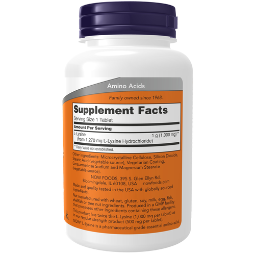 NOW L-Lysine 1000mg 100 Tabs - Image 2