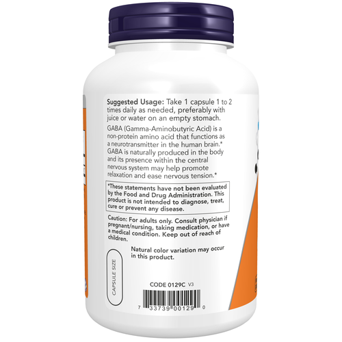 NOW GABA 750 mg 200 Vcaps - Image 2