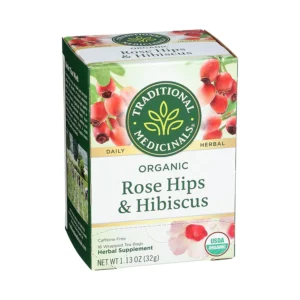 Traditional Medicinals Tea Rose Hips with Hibiscus Organic Caffeine Free 16 Bags