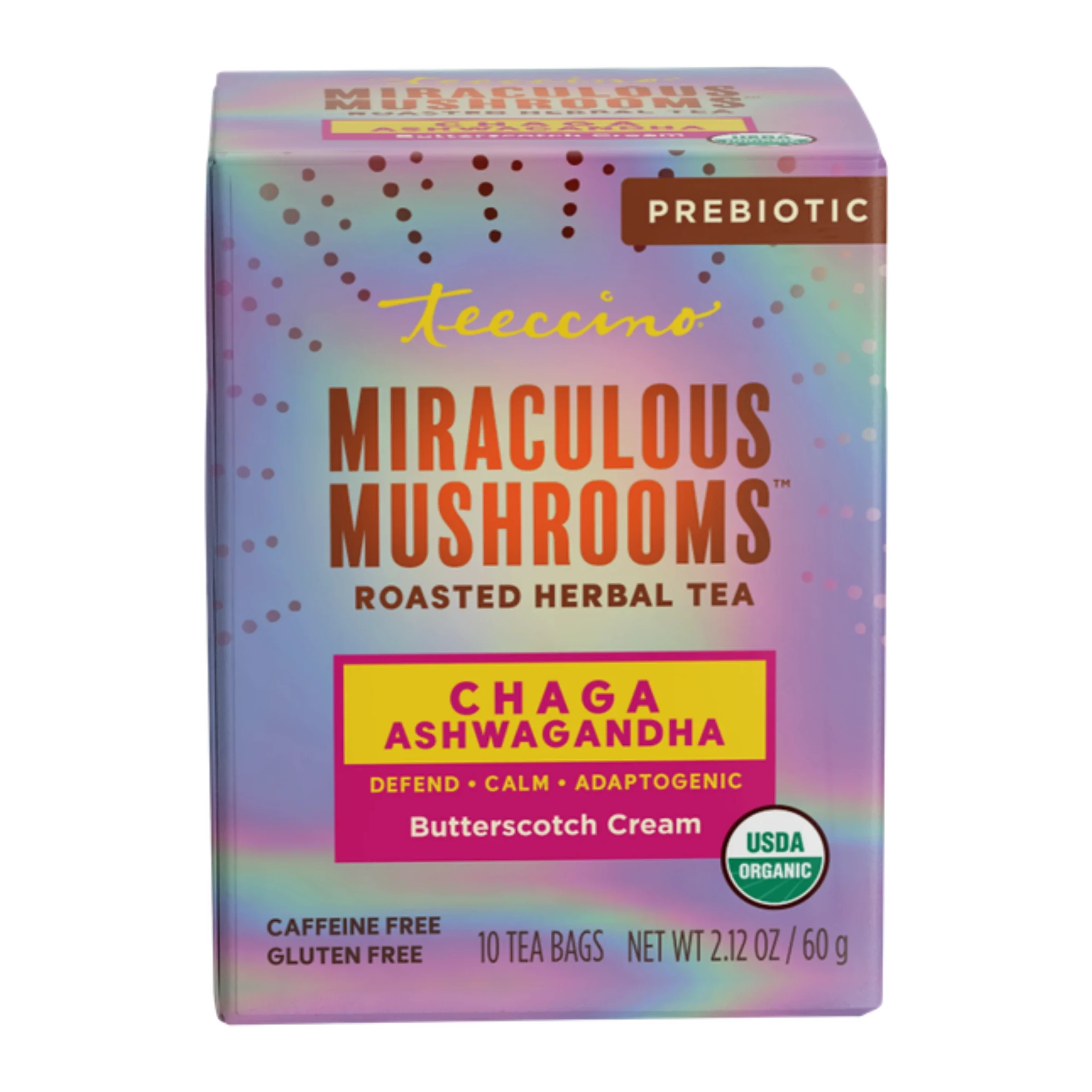 Teeccino Chaga Ashwagandha Mushroom Herbal Tea 10 Bags