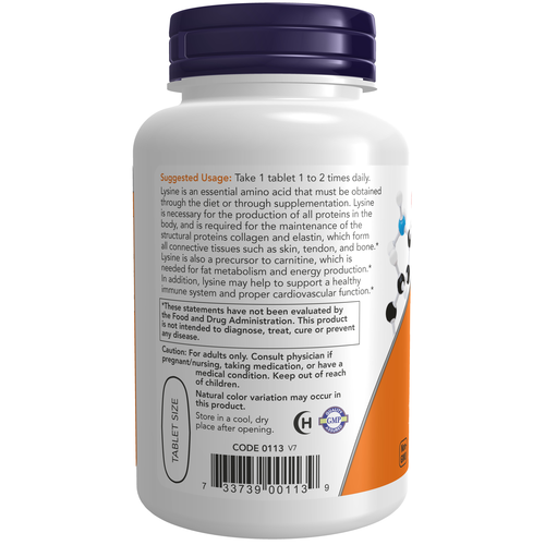 NOW L-Lysine 1000mg 100 Tabs - Image 3
