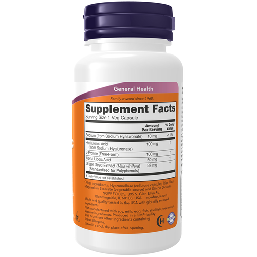 NOW Hyaluronic Acid 100mg 2X Plus 60 Vcaps - Image 2