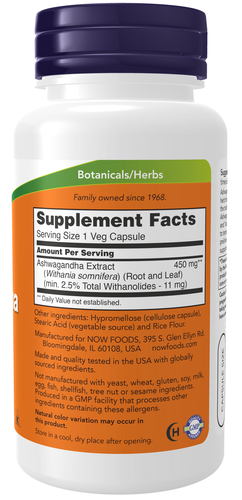 NOW Ashwagandha Extract 450mg 90 Vcaps - Image 2