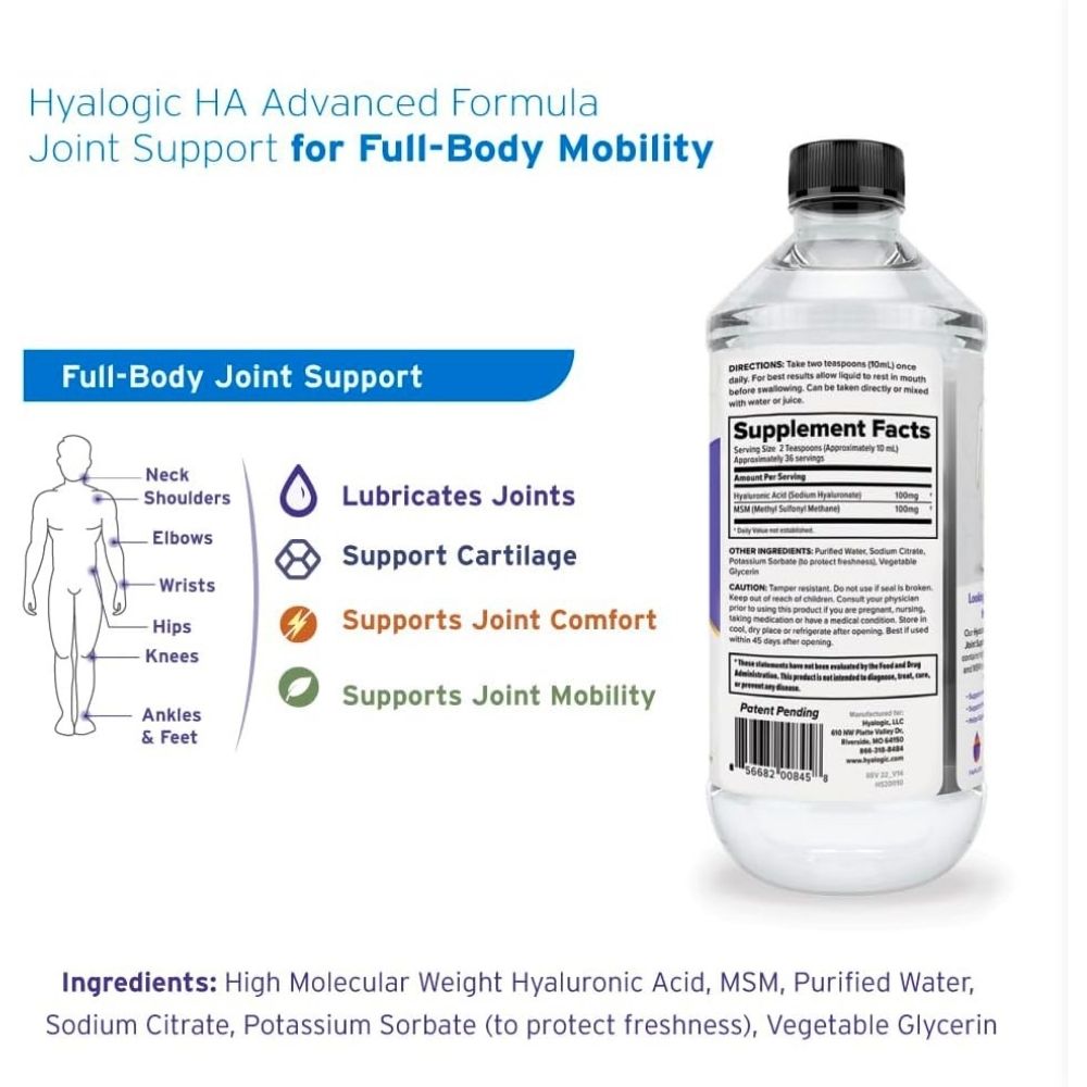 Hyalogic Hyaluronic Acid MSM Joint Support 12 oz - Image 2