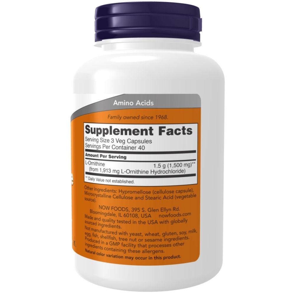NOW L-Ornithine 500 mg 120 Vcaps - Image 4