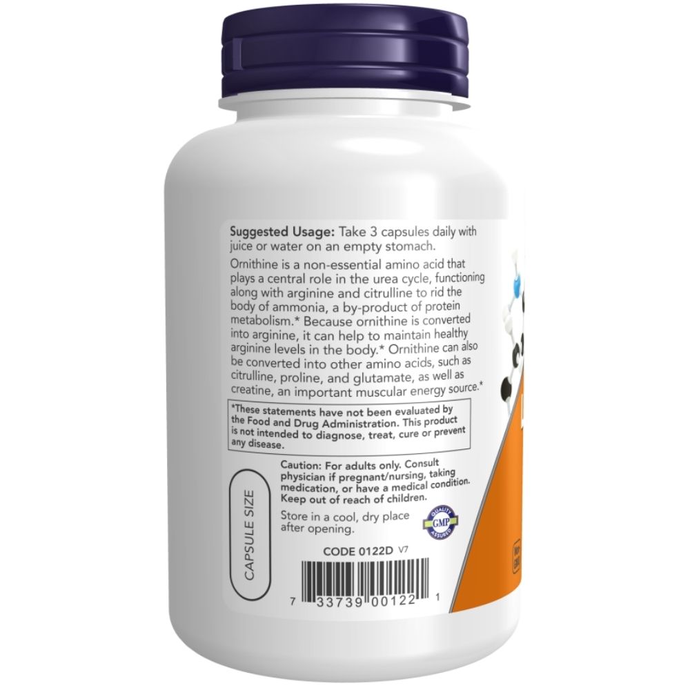 NOW L-Ornithine 500 mg 120 Vcaps - Image 3