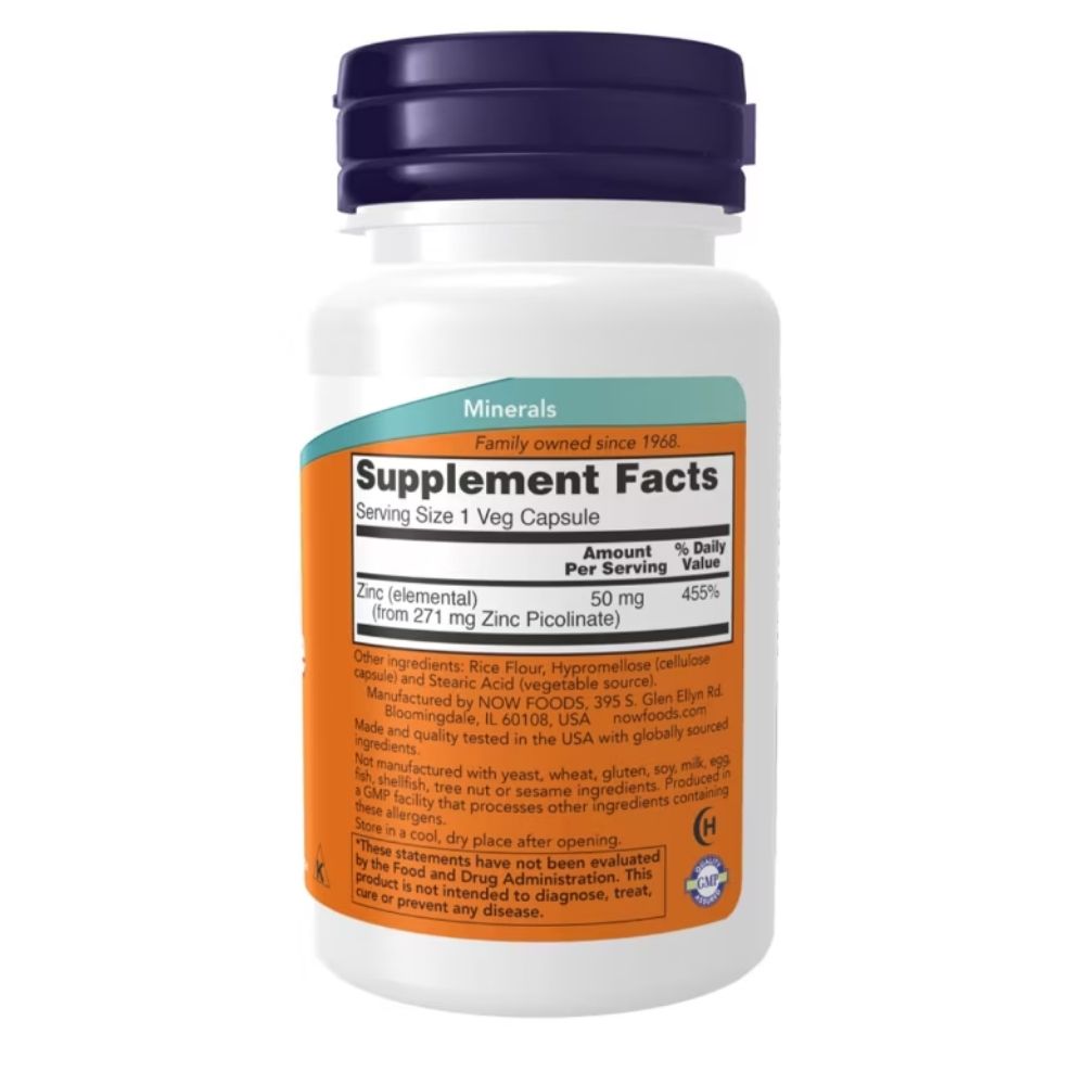 NOW Zinc Picolinate 50 mg 60 Vcaps - Image 2
