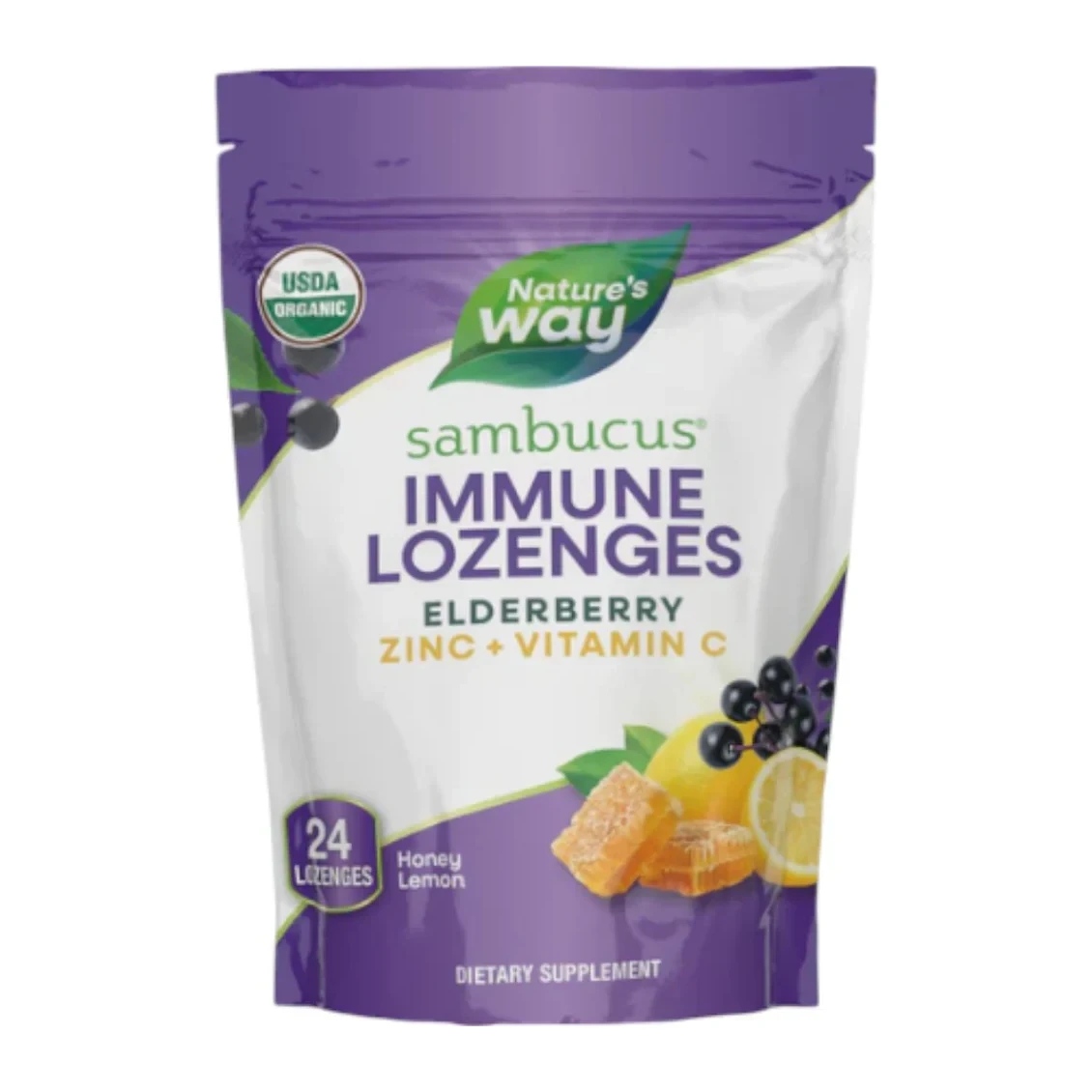 Nature's Way Sambucus Elderberry Zinc Honey Lemon 24 Lozenges