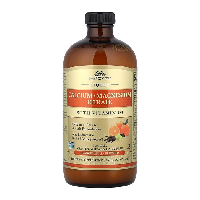 Solgar Calcium Magnesium Citrate with Vitamin D-3 Orange Flavor 16 oz