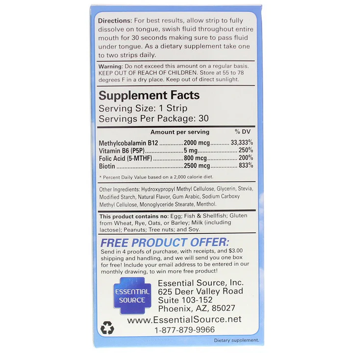 Essential Source B-12 2,000 mcg 30 Strips - Image 3