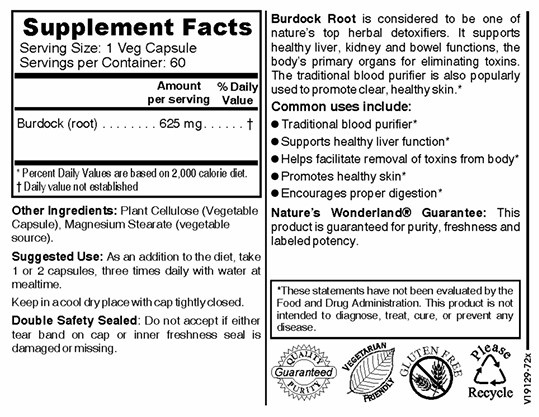 Nature's Wonderland Burdock Root 60 Vcaps 625mg - Image 2