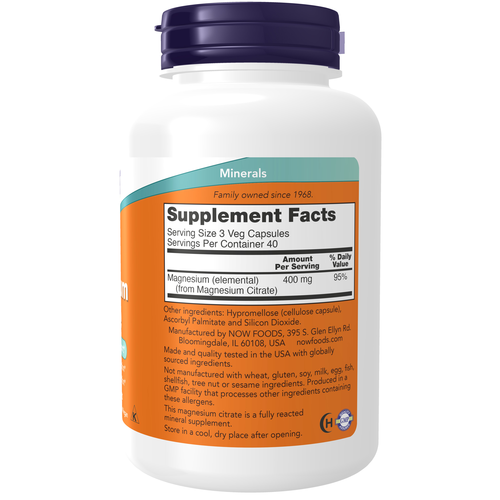 NOW Magnesium Citrate Caps 120 Vcaps - Image 3