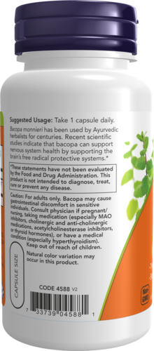 NOW Bacopa Extract 450mg 90 Vcaps - Image 3