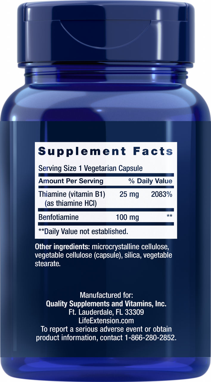 Life Extension Benfotiamine with Thiamine 100 mg 120 Vcaps - Image 2
