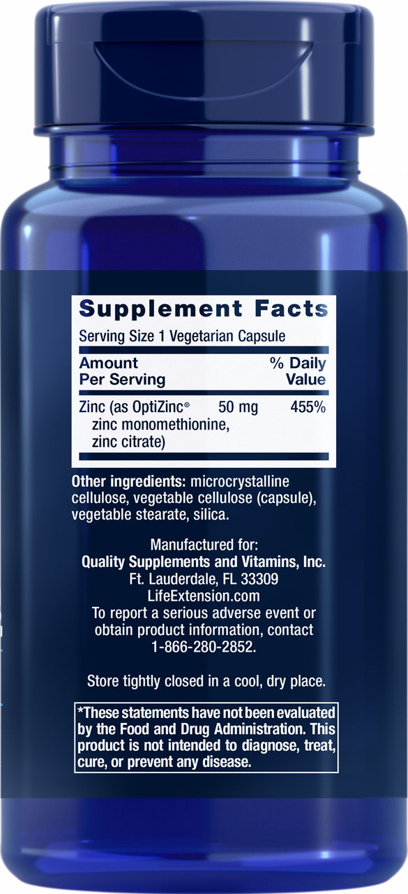 Life Extension Zinc Caps 50mg 90 Vcaps - Image 2